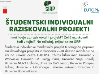 Razpis za mednarodne Študentske individualne raziskovalne projekte (ŠIRP)